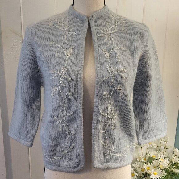 Vintage Ohrbachs Lambs Wool Angora Knit Open Front Cardigan Sweater - Picture 1 of 11